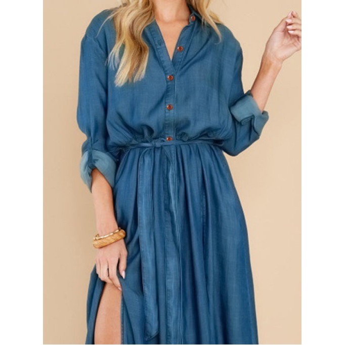 Alluring Style Sexy Slit Long Sleeve Maxi Dress