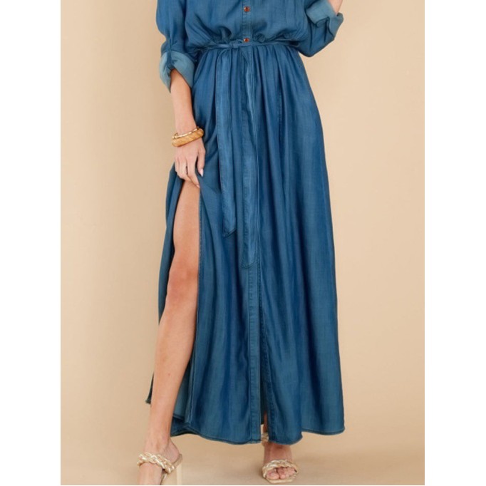 Alluring Style Sexy Slit Long Sleeve Maxi Dress