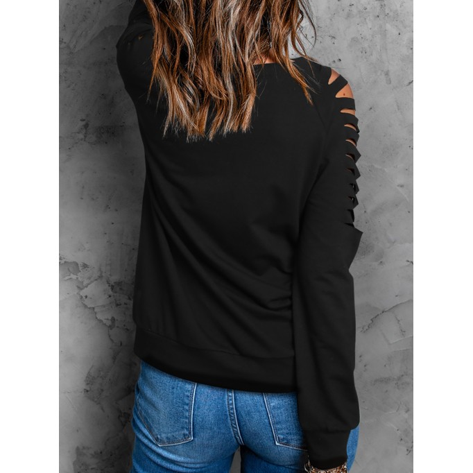 American football cold shoulder crew neck casual sweatshirt