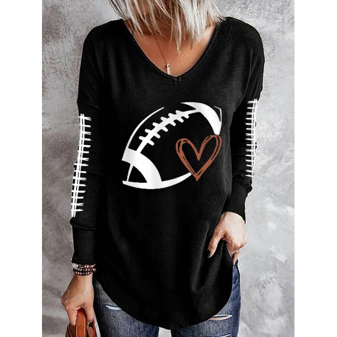 American Football Pattern V-Neck Straight Casual Shirt