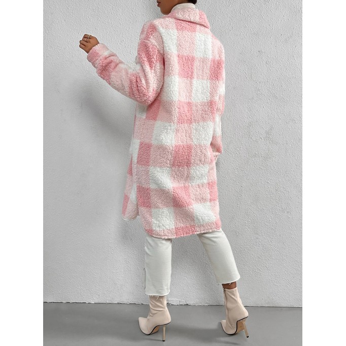 Autumn and winter lapel plush plaid coat loose long coat