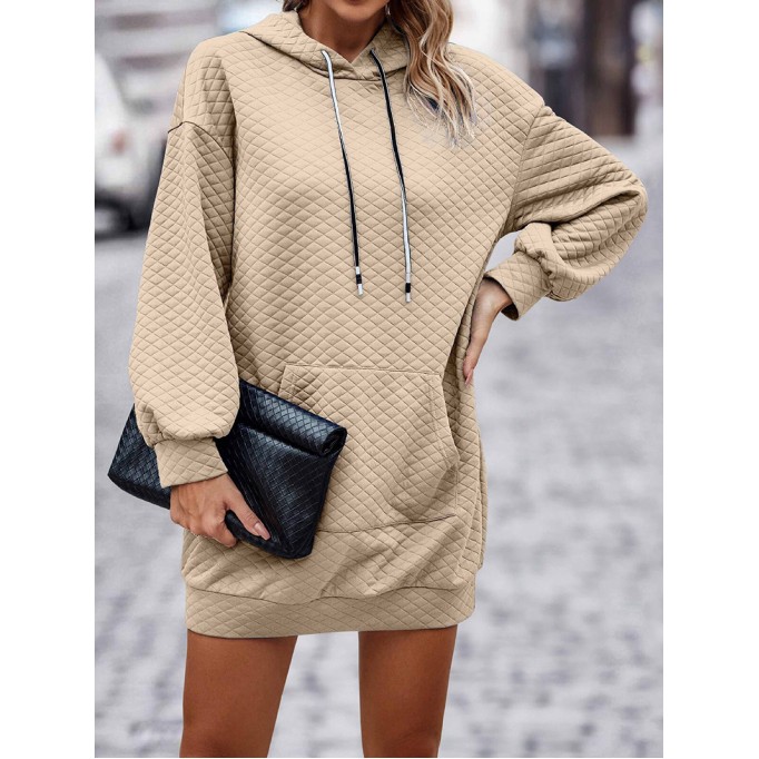 Autumn/Winter New Solid Hooded Loose Sleeve Dress