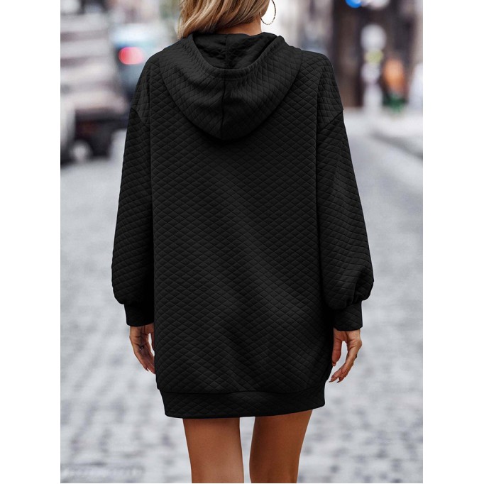 Autumn/Winter New Solid Hooded Loose Sleeve Dress