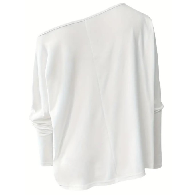 Baggy bat-sleeved slant shoulder T-shirt