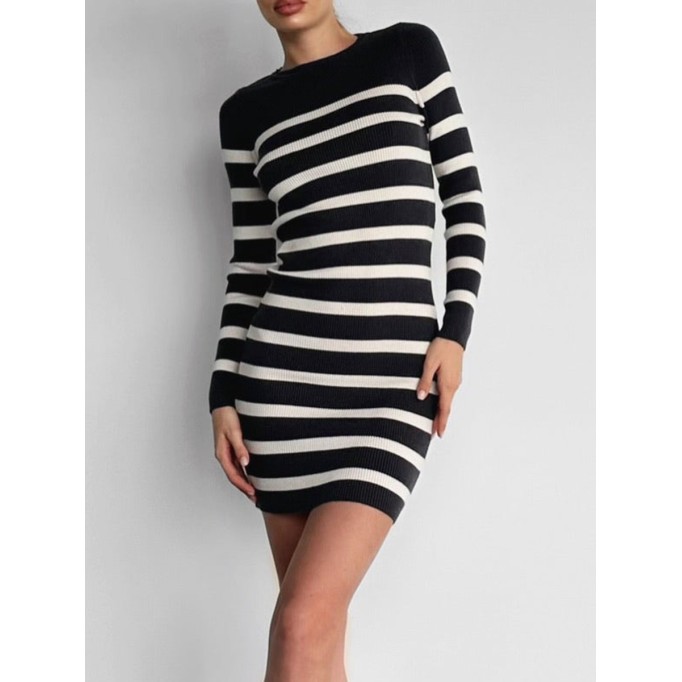 Black and white striped slim fit mini dress