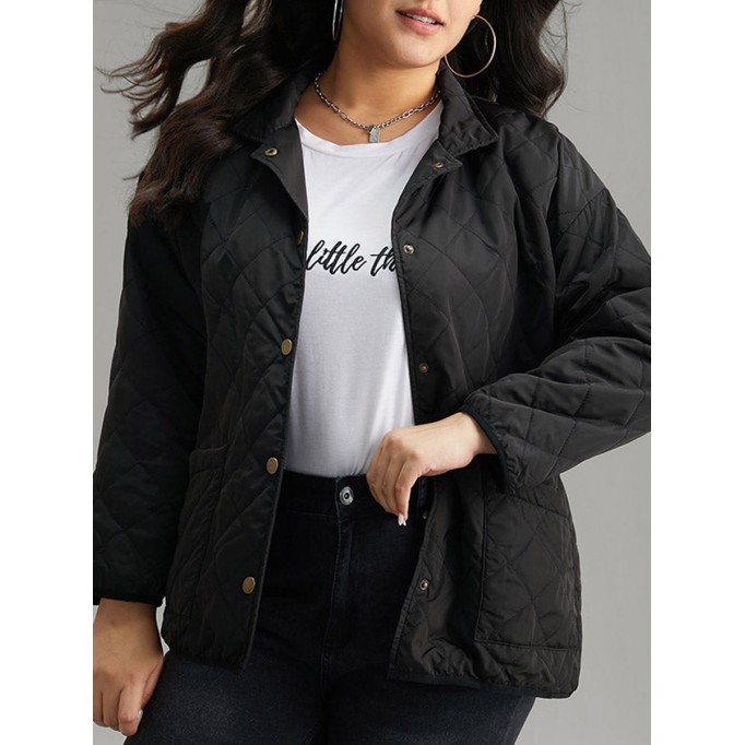 Black elegant plus size padded jacket for women