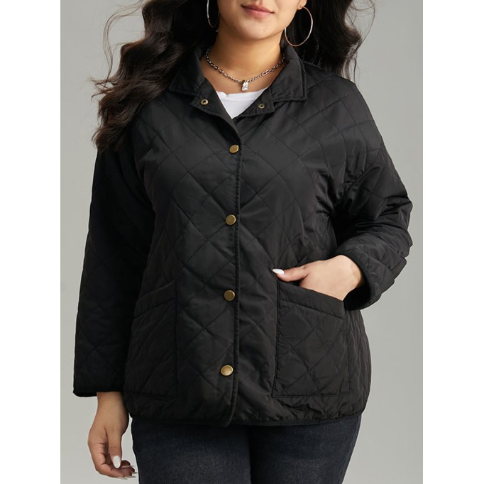 Black elegant plus size padded jacket for women