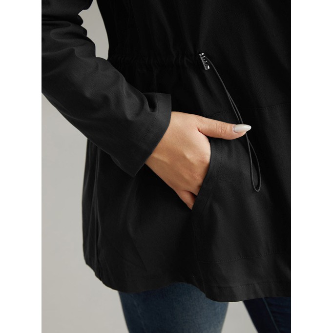 Black elegant waist drawstring jacket