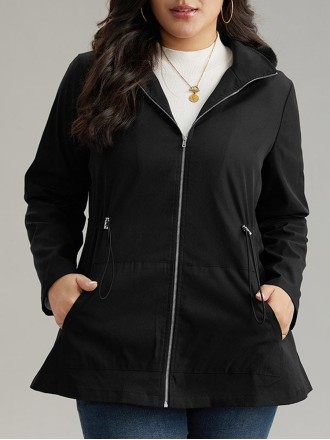 Black elegant waist drawstring jacket