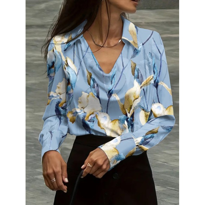 Blue elegant satin swingneck shirt