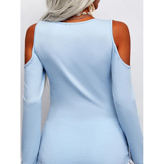 Blue off-the-shoulder sexy knit T-shirt top