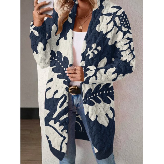 Blue printed sweater cardigan