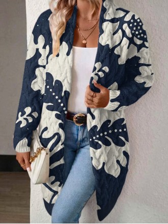 Blue printed sweater cardigan