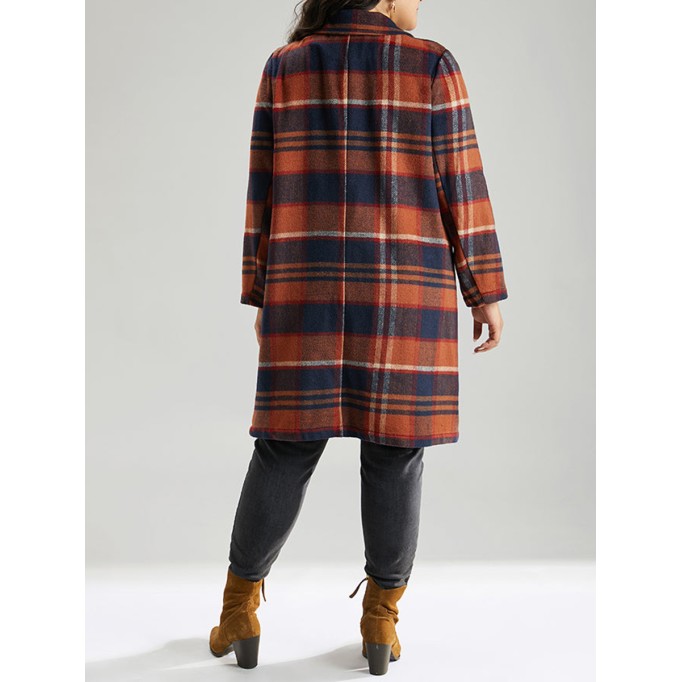 Brown ladies elegant plaid trench coat tweed coat