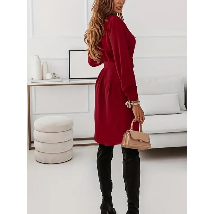 Burgundy shirt dress with lapel waist