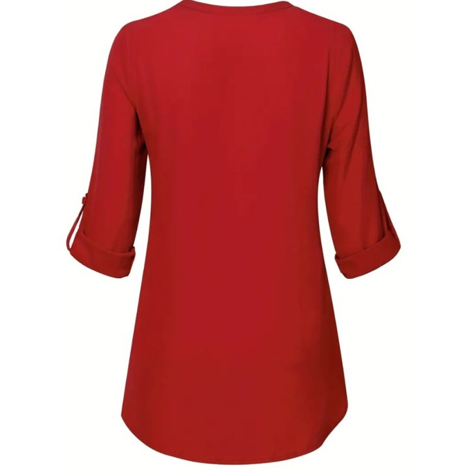 Burgundy V-neck simple all-in-one blouse for women