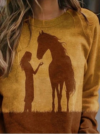 Casual Character Camel Print Paneled Color-block T-shirt