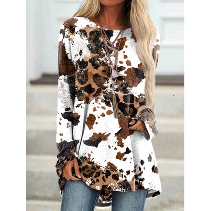 Casual contrasting cow pattern T-shirt