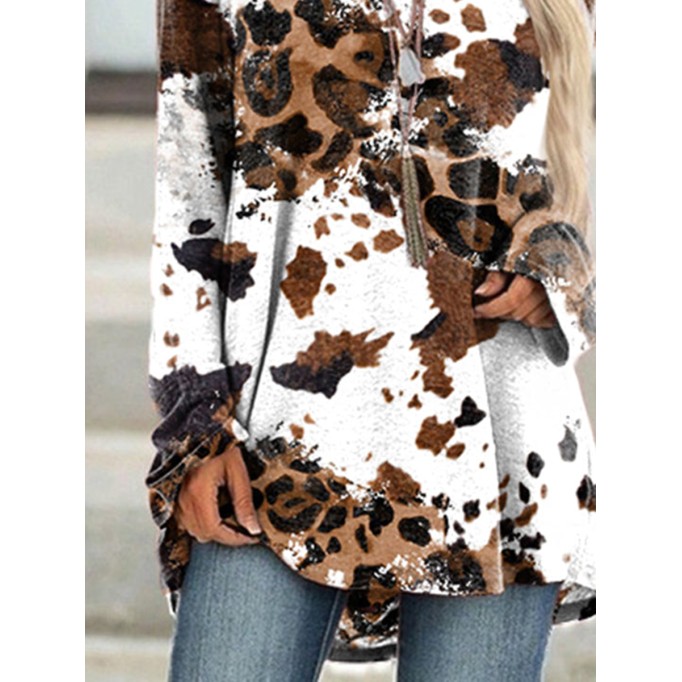 Casual contrasting cow pattern T-shirt