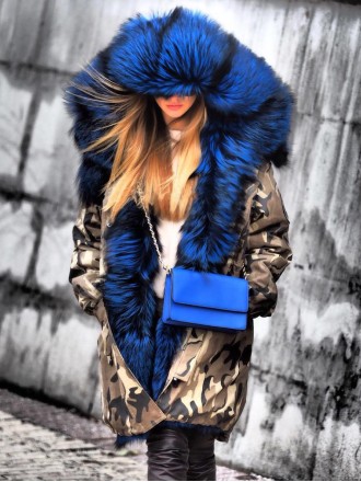 Casual fur collar patchwork camouflage coat