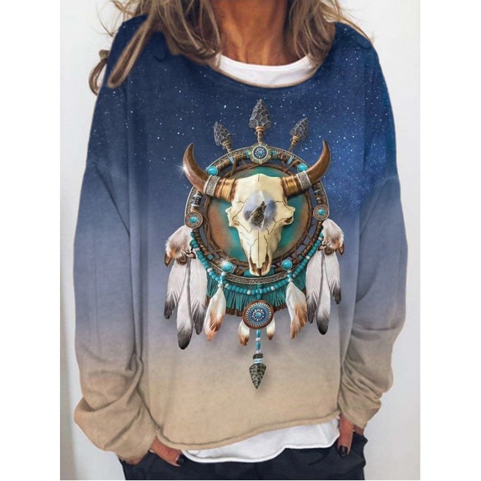 Casual gradient color cow head sweatshirt