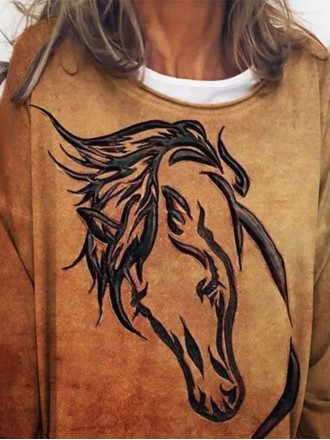 Casual horse print long sleeve sweatshirt