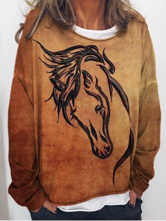 Casual horse print long sleeve sweatshirt