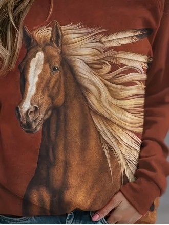 Casual horse print long sleeve sweatshirt