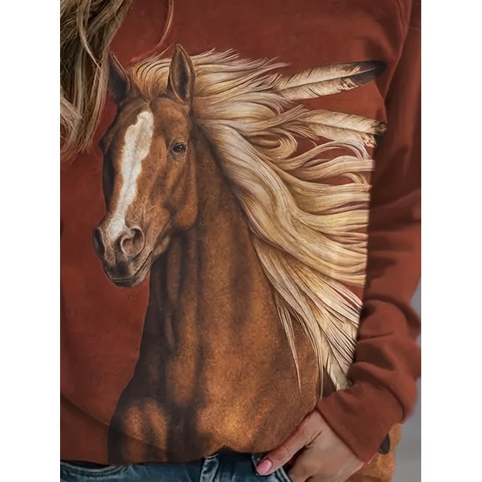 Casual horse print long sleeve sweatshirt