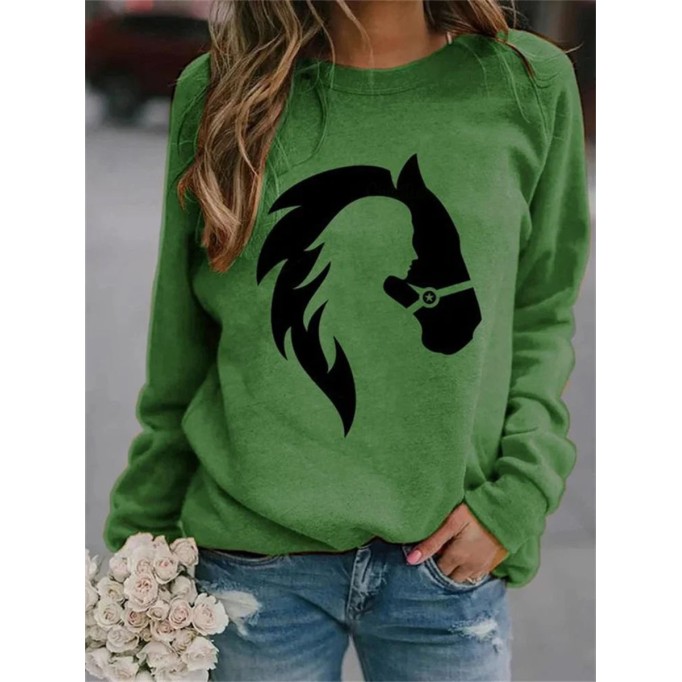 Casual horse silhouette print sweatshirt