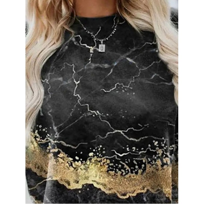 Casual long sleeved marble printed sweater