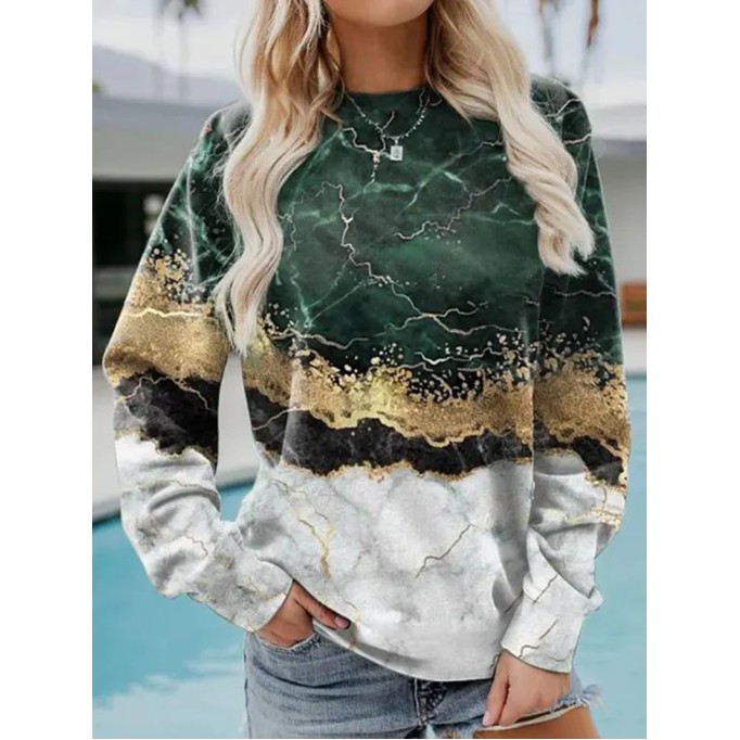 Casual long sleeved marble printed sweater