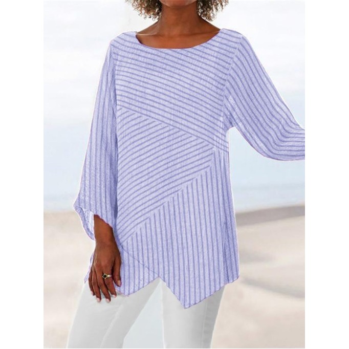 Casual long sleeved round neck striped printed shirt