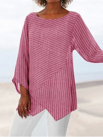 Casual long sleeved round neck striped printed shirt