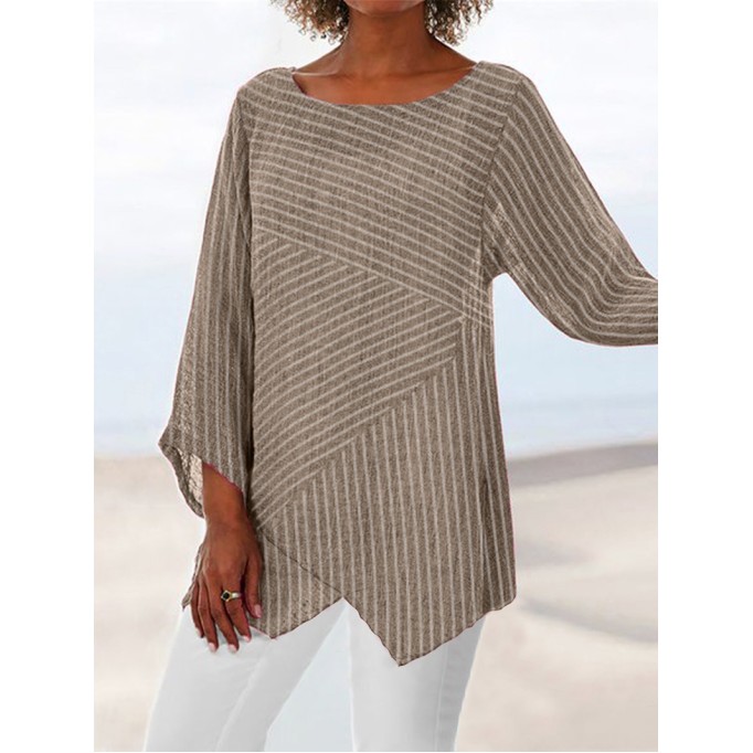 Casual long sleeved round neck striped printed shirt