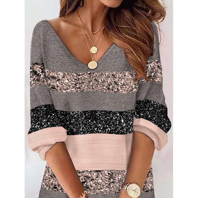 Casual Loose V Neck Geometric Dress