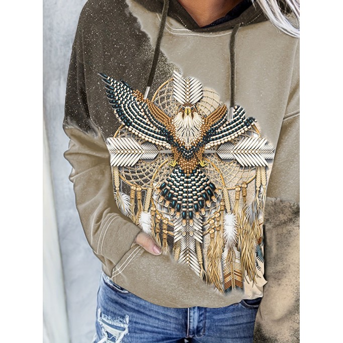 Casual Retro Ethnic Print Hoodie