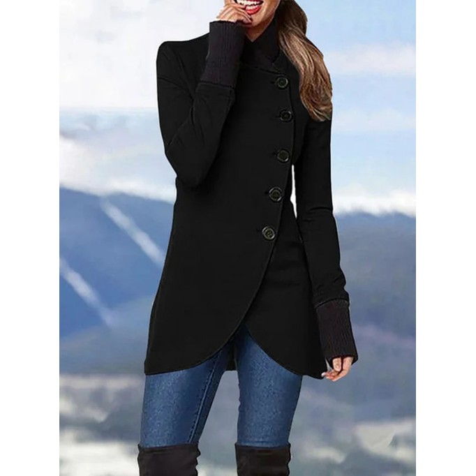 Casual solid color irregular hem coat