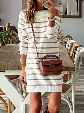 Casual Striped Patchwork O Neck A Line Dresses