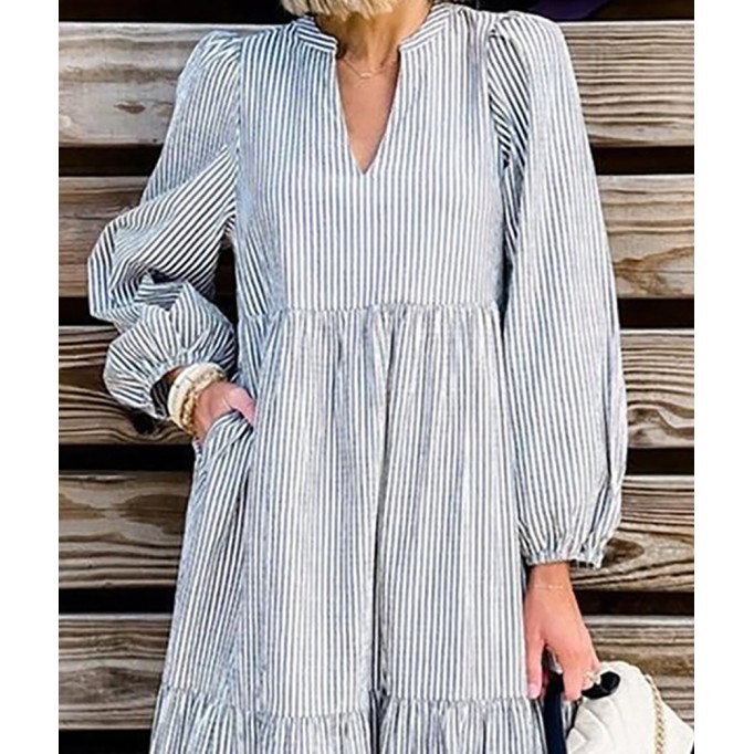 Casual Striped V Neck Long Dress Dresses