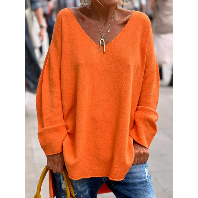 Casual V-neck Loose Plain Sweater