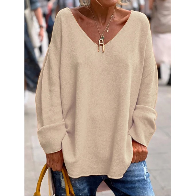 Casual V-neck Loose Plain Sweater