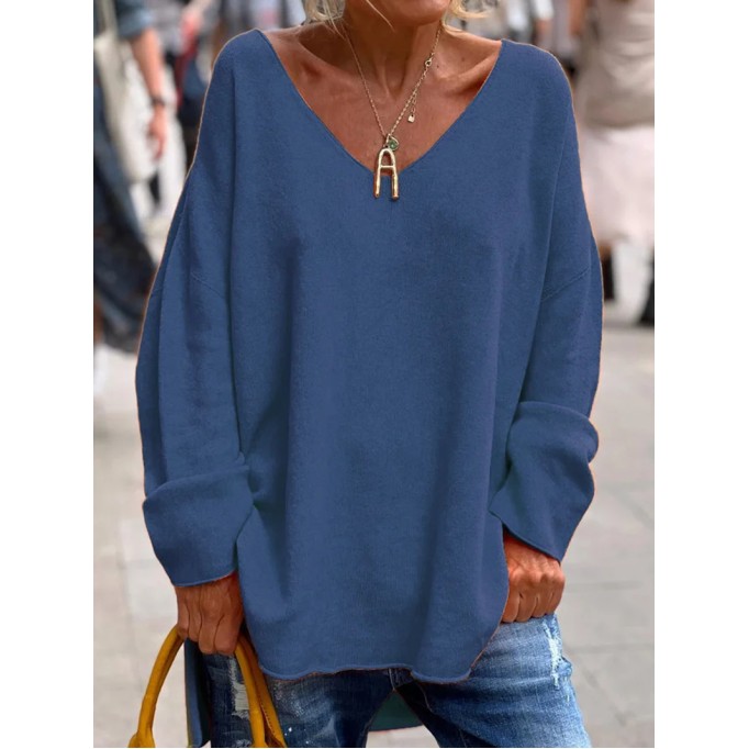 Casual V-neck Loose Plain Sweater