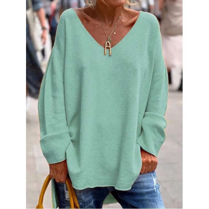 Casual V-neck Loose Plain Sweater