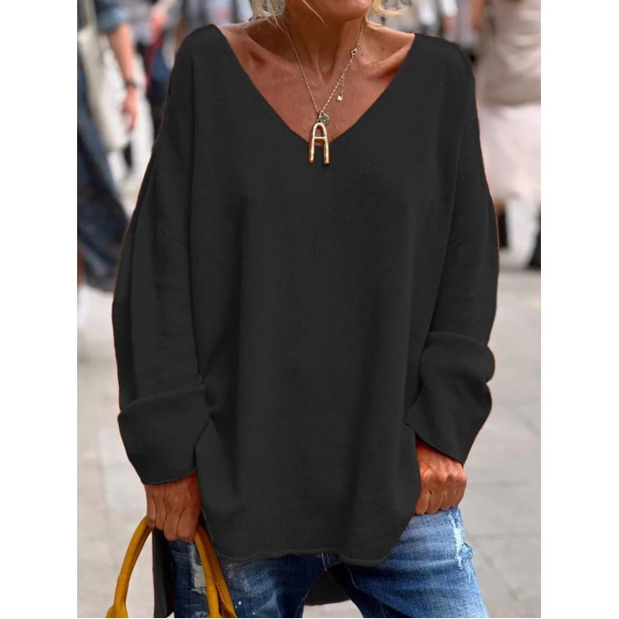 Casual V-neck Loose Plain Sweater