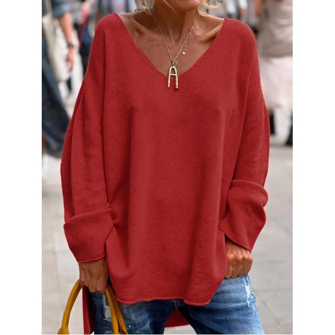 Casual V-neck Loose Plain Sweater