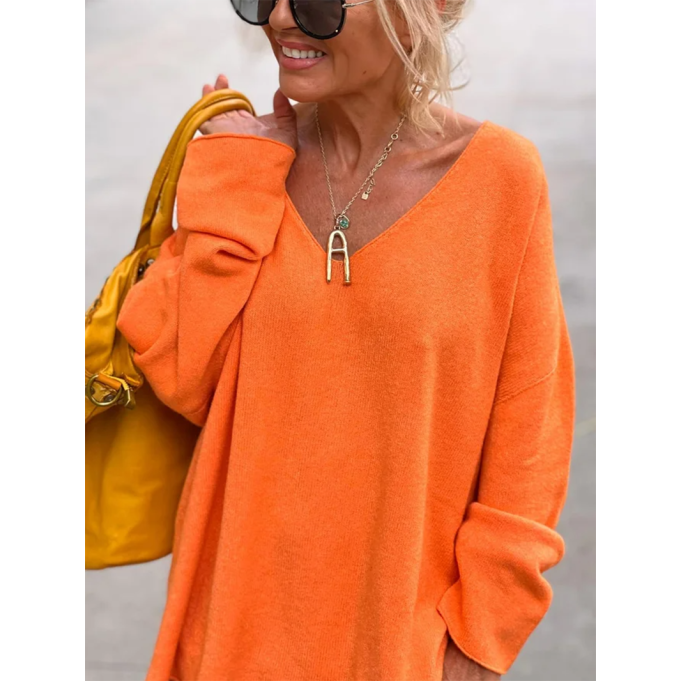 Casual V-neck Loose Plain Sweater