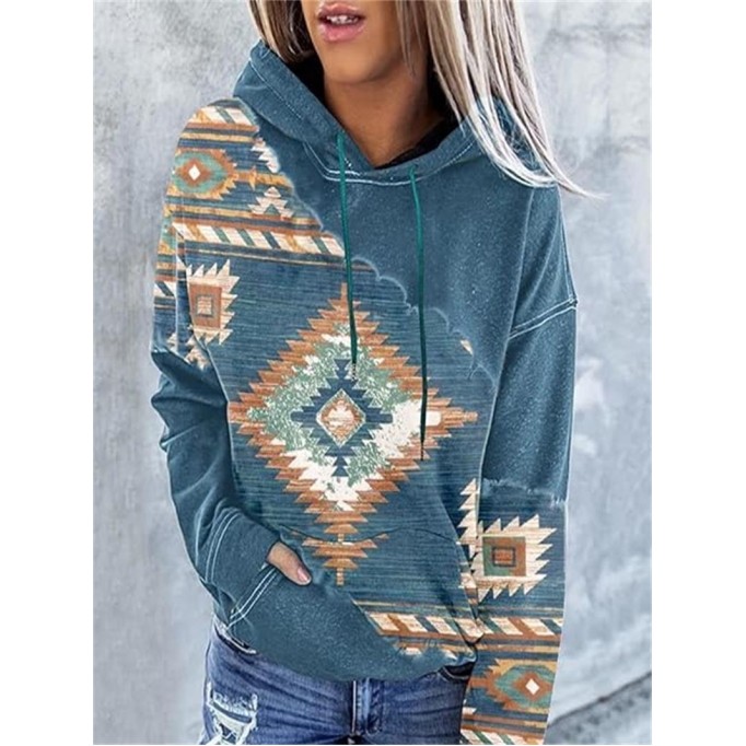 Casual Western Printed Autumn/Winter Hoodie