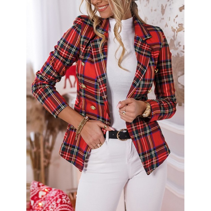 Checkered slim fitting short suit jacket