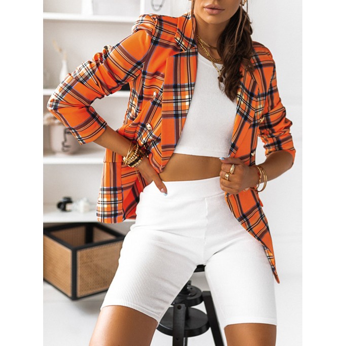 Checkered slim fitting short suit jacket